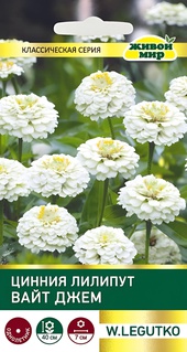 Цинния Лилипут Вайт Джем  (W. Legutko) 1 г, РБ
