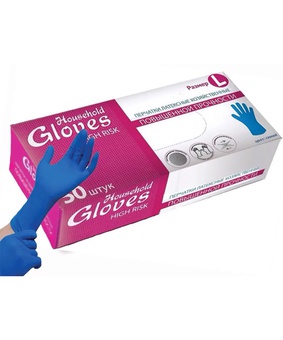 Перчатки Household Gloves, латекс. прочн. 1 пара, синие, L, РФ