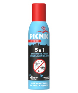 Аэрозоль Picnic Extreme 8 ч, 5 в 1 от комар., клещ. 150 мл, РФ